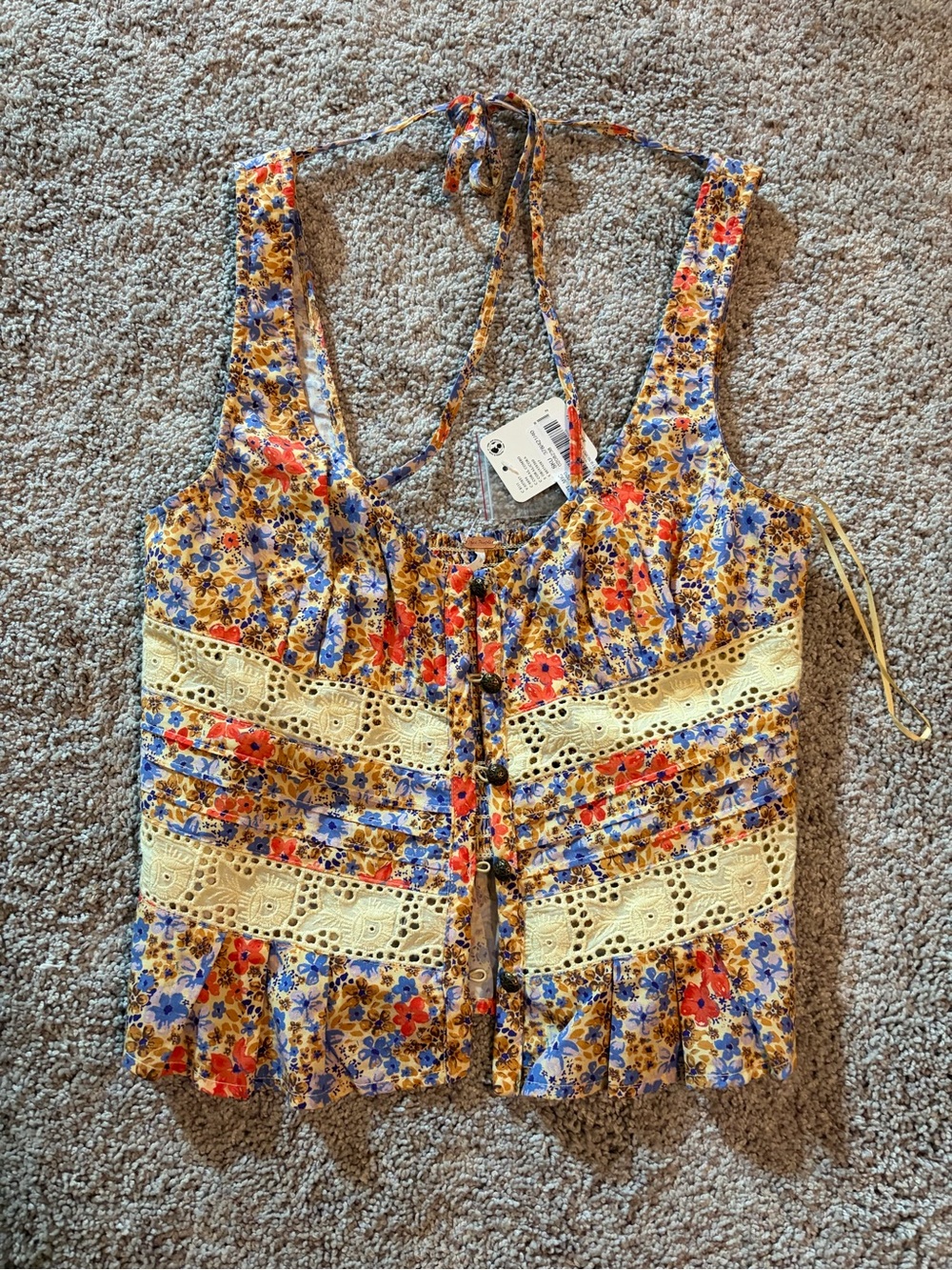 Free People Corral Floral Corset Crop Top - Yellow Blue Red